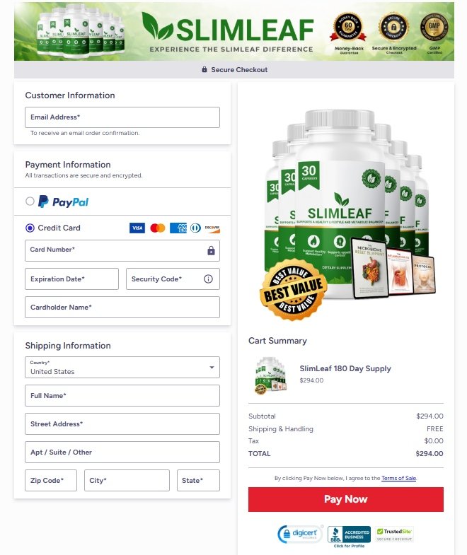 SlimLeaf secure payment checkout